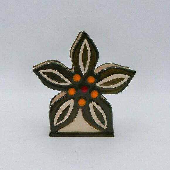 Temp-Tations by Tara Old World Green Napkin Holder Ceramic Flower 5 Inch - Picture 3 of 6
